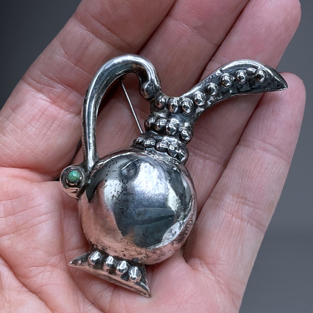 🌺Large Vintage Sterling & Turquoise Brooch